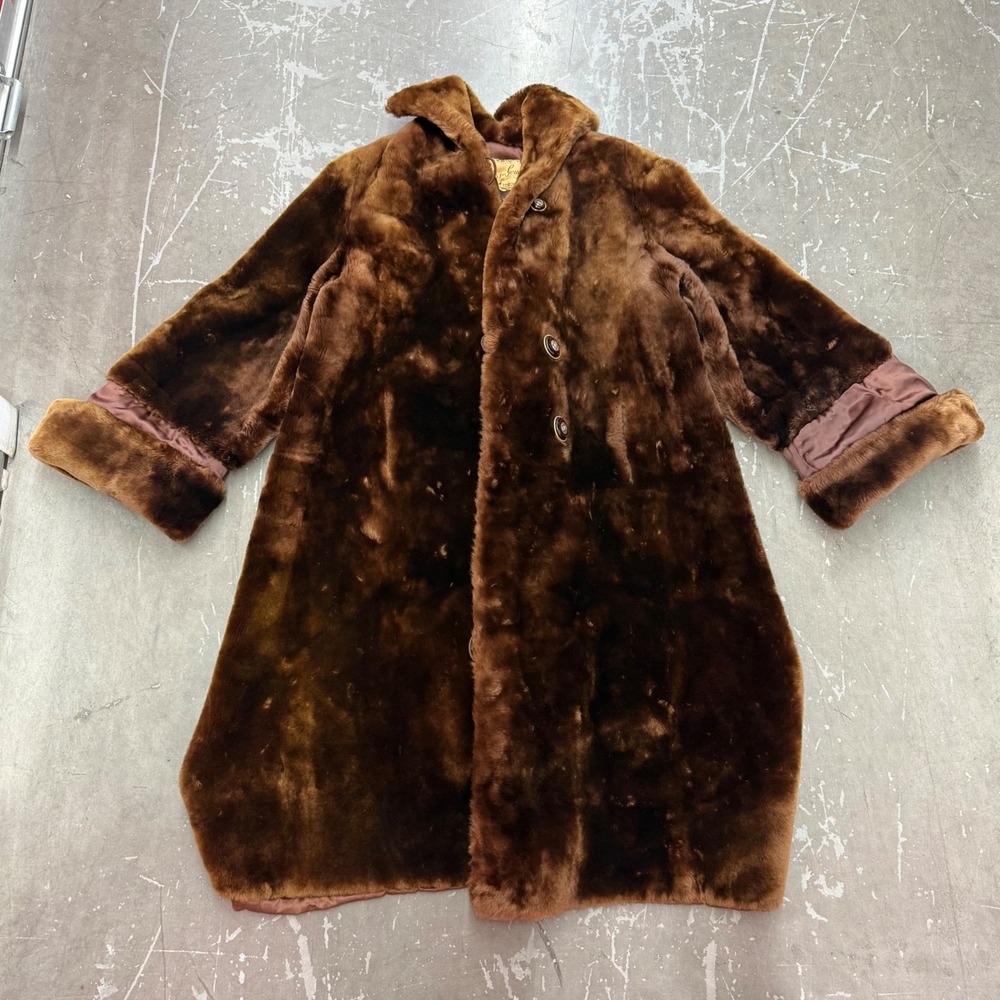 Vintage Sheared Beaver Fur Coat Sellers Gough Brown Swing Coat Women